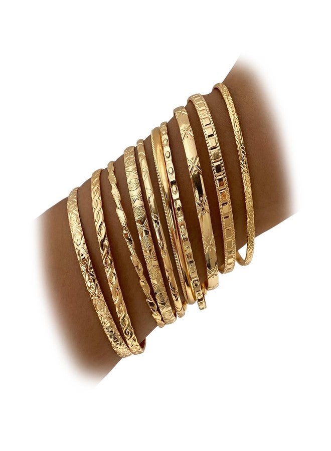 IFKM Gold Bangles Bracelets For Women, 14k Gold Plated Multi Layer Stackable Open Bracelet Set, Elegance Trendy Charms Non Tarnish Minimalist Textured Boho Jewelry Gift for Women - Image 1